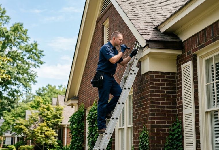 Huntsville Rodent Control technician inspecting a residential property in Madison County, AL