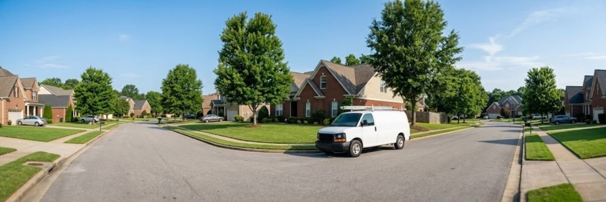 Huntsville Rodent Control service vehicle on a Madison County residential street